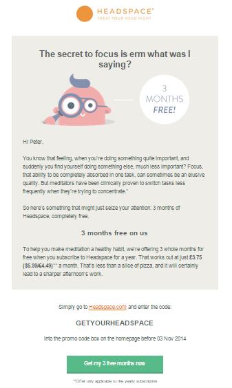 Email On boarding headspace example 2