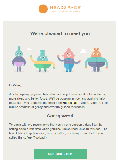 Email On boarding headspace example