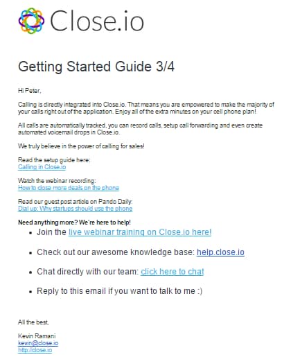 Email On boarding Close.io example 1