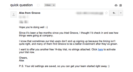 groove onboarding email after 90 days