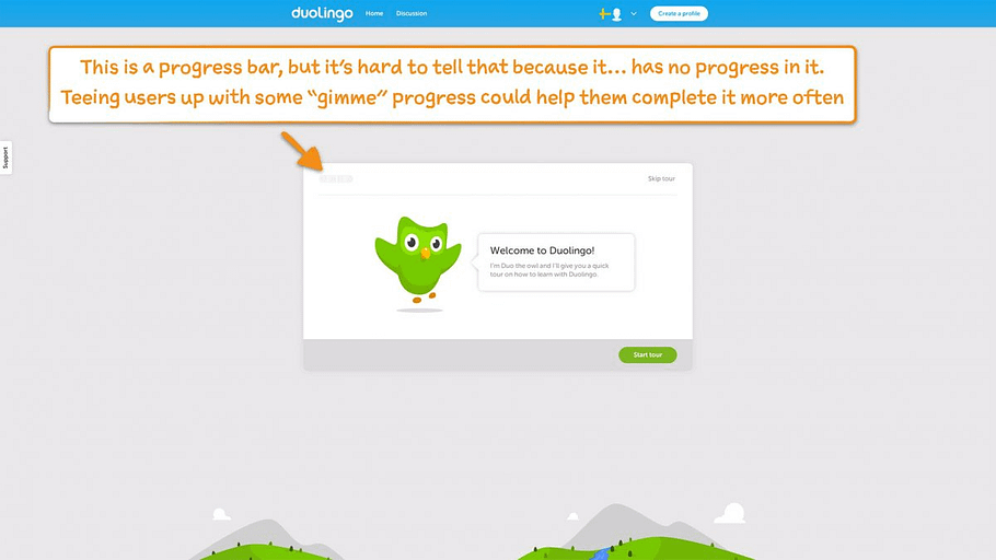 Endowed Progress Effect duolingo example 1